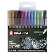 Conjunto de doze marcadores de gel de traço fino com acabamento metálico Gelly Roll multicolor
