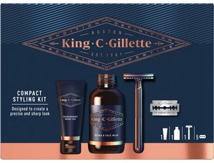 Coffret KING C. GILLETTE Gel de Barbear (30 ml) + Gel de Lavagem (60 ml) + Máquina descartável + 5 Lâminas