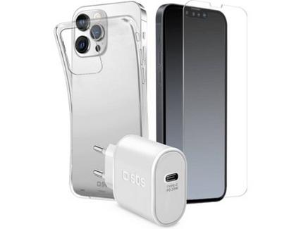 Kit Capa, Película e Carregador iPhone13 Pro SBS Branco e Transparente