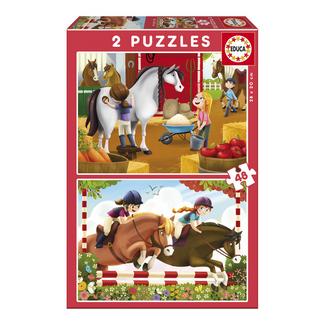 Puzzle 2×48 Peças Cuidando de Cavalos Educa Borrás