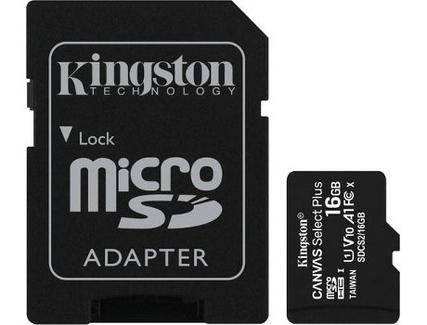Pack 3 Cartões de Memória KINGSTON 16GB MicroSD Canvas Select Plus 100R A1 C10 + Adaptador