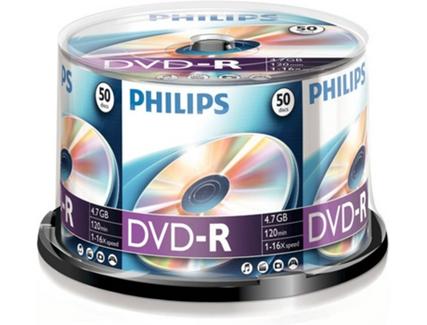 DVD-R PHILIPS 4,7GB 16x Cakebox (50 unidades)