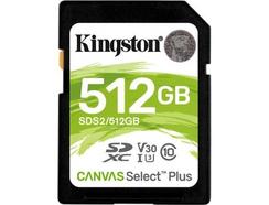 Cartão de Memória KINGSTON 512GB SD Canvas Select Plus 100R C10 UHS-I U3 V30