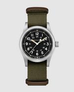 Relógio Hamilton Khaki Field Mechanical 38 H69439931 têxtil verde