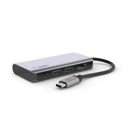Adaptador Belkin USB-C 4 em 1 com portas (USB-C PD 3.0 2x USB-A 3.0 4K HDMI®) + carga USB-C 100 W + porta Gigabit Ethernet – Cinzento