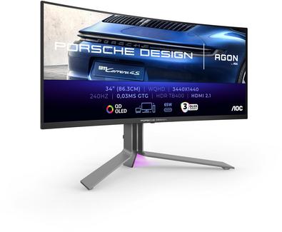 Monitor Gaming Curvo Porsche Design AOC PD34 (34” – WQHD – 240 Hz – 0,03ms – Preto)