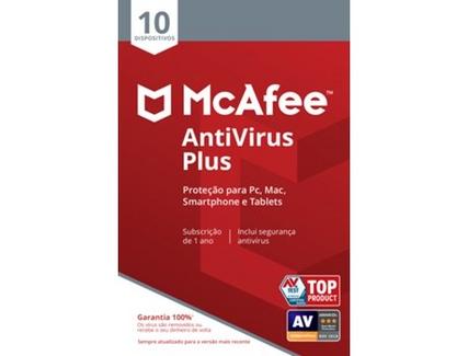 Software MCAFEE AntiVirus Plus (10 Dispositivos – 1 Ano – PC, Mac, Smartphone e Tablets – Formato Digital)