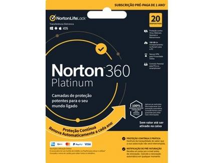 Software NORTON 360 Platinum ESD 100GB (20 Dispositivos – 1 Ano – Smartphone e Tablet – Formato Digital)