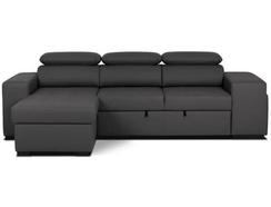 Sofá-Cama Chaise Longue BUDWING John Preto c/ Cabeceira Ajustável e 2 Pufes – 5 Lugares – 263x127x96 cm