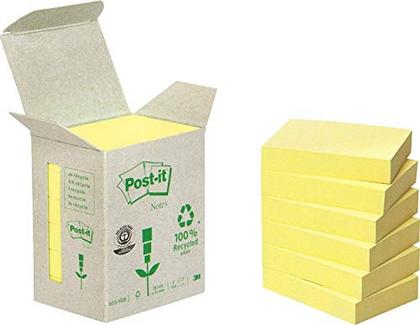 Post-It 653-1B – Pack de 6 blocos reciclados, 100 folhas por bloco, 38 x 51 mm, color amarelo