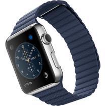 Apple Watch 42mm Aço Inoxidável | Bracelete Pele – Azul Meia-Noite – L