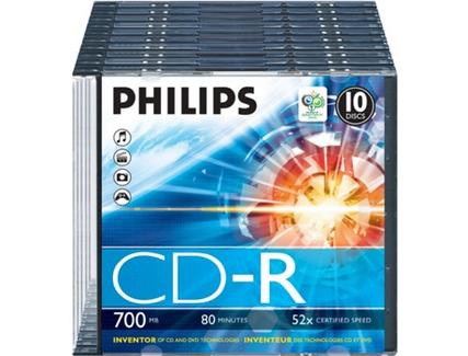 CD-R PHILIPS 80Min 700MB 52x Slim Case (10 unidades)