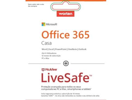 Software MICROSOFT Office Home + Antivírus MCAFEE Livesafe