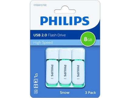 Pen USB PHILIPS Snow 8GB USB 2.0 Azul Pack3