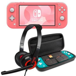 Nintendo Switch Lite Coral + Set Transporte Cinzento + Headset