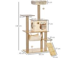 Árvore para Gatos MDF, Juta, Pelúcia cor Beige 60x40x130cm PAWHUT