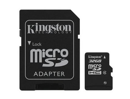 Cartão de Memória MicroSDHC KINGSTON Classe 4 – 32 GB + Adaptador SD
