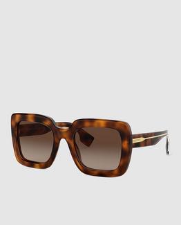 Óculos de sol de mulher Burberry oversize rectangulares de acetato havana Castanho