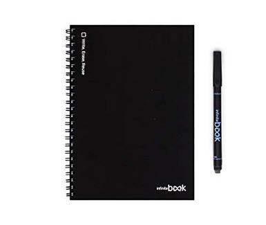 Caderno InfiniteBook A5 reutilizável com capa preta – inclui caneta preta