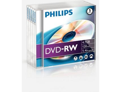 DVD-RW PHILIPS 4,7GB 4x Jewel Case (5 unidades)