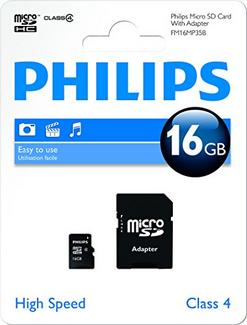 Cartão de memória Micro SDHC PHILIPS FM16MP35B (16 GB, Classe 4)