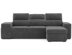 Sofá-Cama Chaise Longue BUDWING John Cinza Escuro c/ Cabeceira Ajustável e 2 Pufes – 5 Lugares – 263x127x96 cm