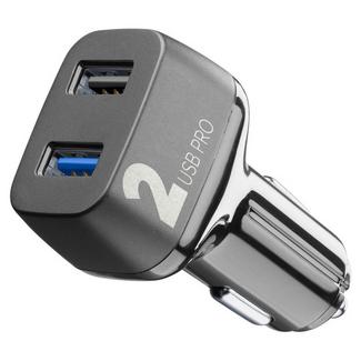 Carregador de carro Cellularline Multipower 2 Pro 2x USB 36W – Cinzento