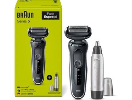 Pack Especial BRAUN Series 5 – Máquina de Barbear Recarregável (3 Cabeças) 51W100 e Máquina de Aparar EN10