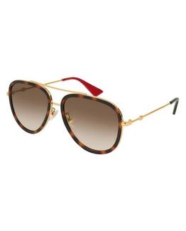 Óculos de sol de mulher Gucci castanho e dourado Dourado 57