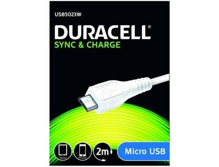 Cabo DURACELL USB5023W (USB – Micro-USB – 2m – Branco)