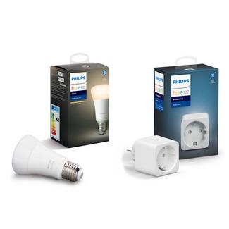 Philips Hue White Pack Lâmpada LED Inteligente E27 9W Branco Quente + Tomada Inteligente