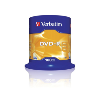 1×100 Verbatim DVD-R 4,7GB 16x Speed, matt silver