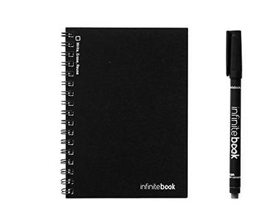 Caderno InfiniteBook A6 reutilizável com capa preta – inclui caneta preta