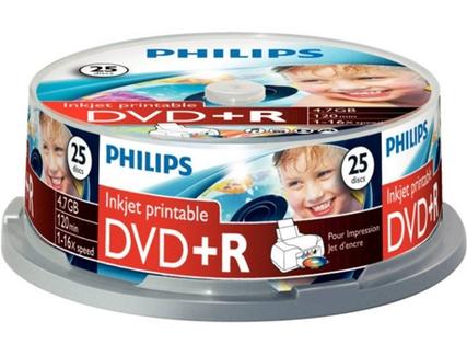 DVD+R PHILIPS 4,7GB 16x Printable mate Cakebox (25 unidades)