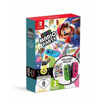 Jogo NINTENDO Switch Super Mario Party + Comandos Joy Con em Verde e Rosa