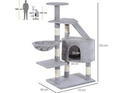 Arranhador para Gatos Aglomerado, Pelúcia e Sisal cor Gris 55×40125 cm PAWHUT