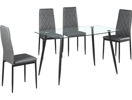 Conjunto Mesa + 4 Cadeiras CSD Princess (Cinzento – Tampo: Vidro Temperado – Pernas: Metal – 75 x 80 x 130 cm)