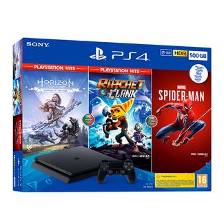 Consola PS4 + Horizon Zero Dawn + Ratchet & Clank + Spider-man (500 GB – Preto)