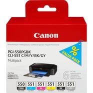 Canon PGI-550PGBK + CLI551 (PGBK/C/M/Y/BK/GY) Preto, Ciano, Cinzento, Magenta, Pigmento preto, Amarelo tinteiro