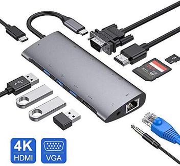 Flyland Hub USB-C com HDMI, VGA, Ethernet, 4x USB