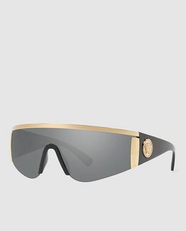 Óculos de sol unissexo Versace oversize de lente única de metal dourados Dourado