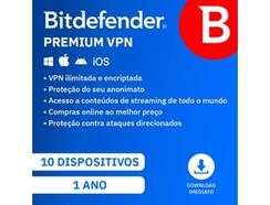 Software BITDEFENDER VPN (10 Dispositivos – 1 ano – PC, Mac, Smartphone e Tablet – Formato Digital)