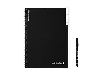 Caderno InfiniteBook A4 reutilizável com capa preta – inclui caneta preta