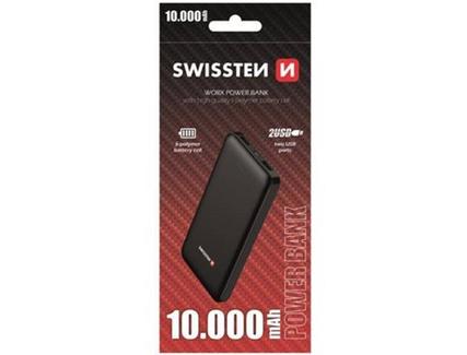 Powerbank SWISSTEN Workx (10000 mAh – 2 USB – 1 MicroUSB – 1 USB-C – Preto)