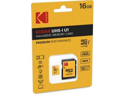 Cartão de Memória MicroSDHC KODAK Class 10 16GB c/ adaptador