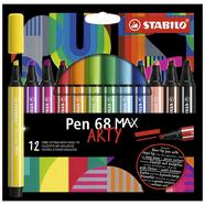 Estojo con 12 rotuladores premium con punta de fibra biselada Pen 68 MAX STABILO multicolor