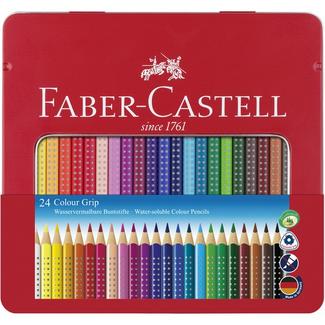 Caixa de Metal com 24 Lápis de Cor Grip Faber Castell