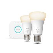 Philips Hue White Kit de Inicio 2 Lâmpadas LED Inteligentes A60 E27 10W Luz Branca Cálida + Hue Bridge