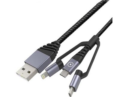 Cabo MUVIT Tiger (USB – Lightning + MicroUSB + USB-C – 1.2 m – Cinza)