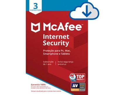 Software MCAFEE Internet Security (3 Dispositivos – 1 Ano – PC, Mac, Smartphone e Tablets – Formato Digital)